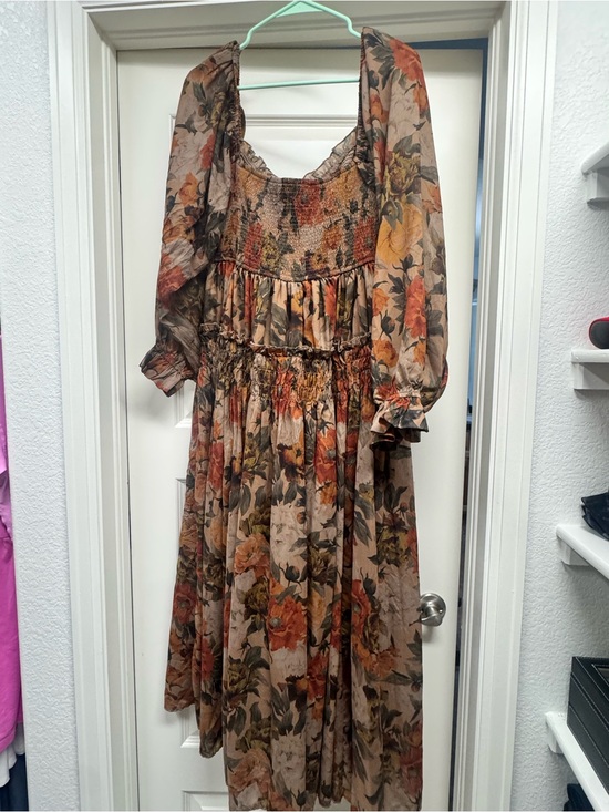 Dresses & Skirts - Floral Boho Long Sleeve Maxi Dress in Brown and Orange